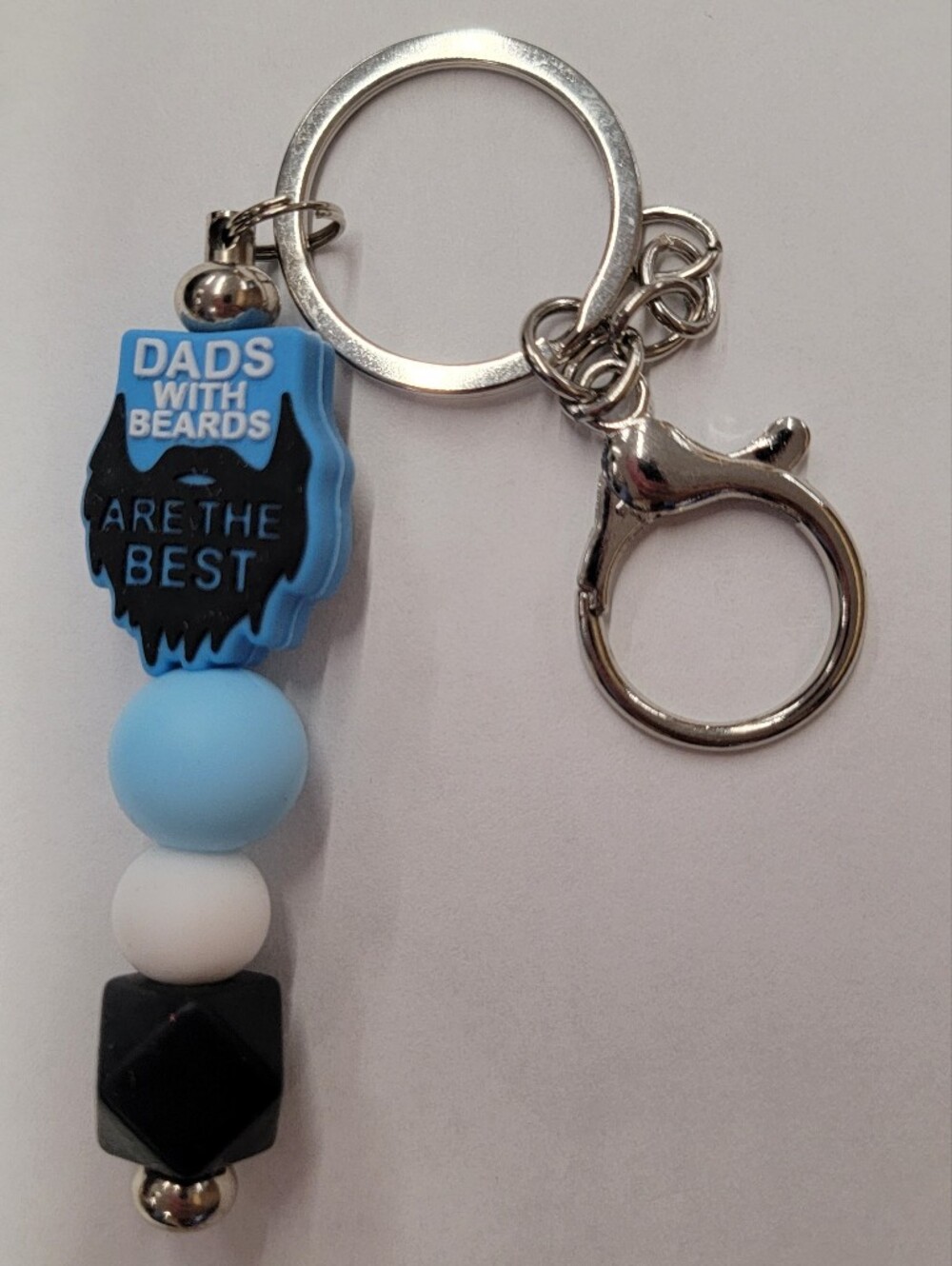 Key & Card Holder Charm — Blue/Black/White "Dads With Beards Are The Best"